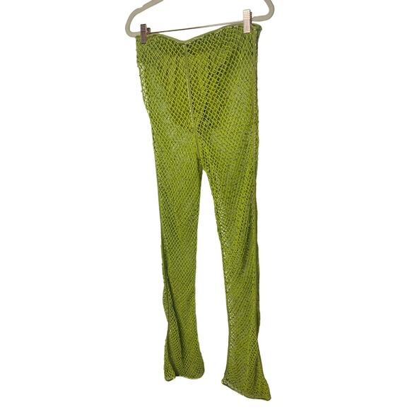 Revolve Sample Embellished Crochet Knit Beaded Pants Bootcut Leg Green Small - Picture 3 of 7
